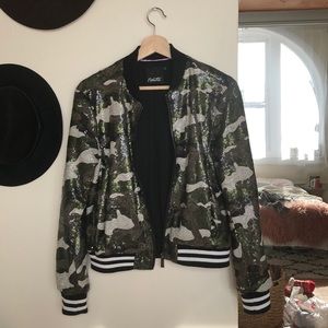 Camo sequin bomber jacket sz S